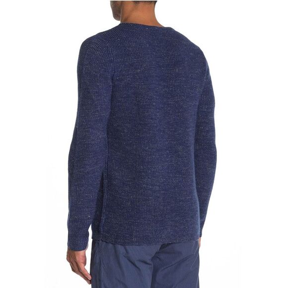Save Khaki Mens Wool Linen Shaker Boatneck Sweater Small Dark Navy Heather - Picture 2 of 2